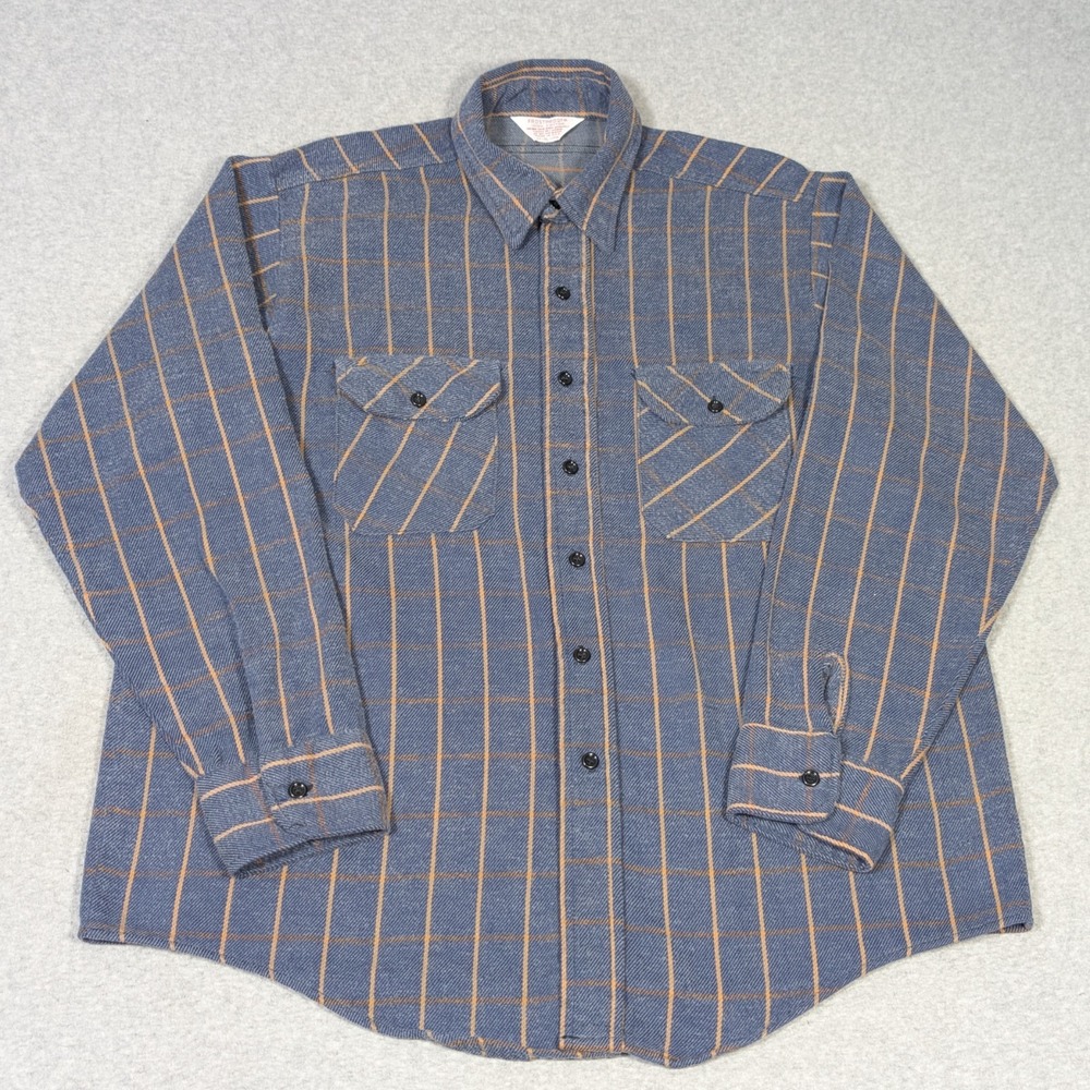 Vintage Frostproof Flannel Shirt Mens XL Blue Plaid Long Sleeve USA 70s
